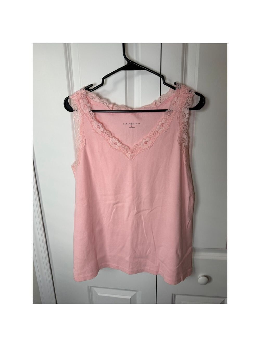 Karen Scott Pink Lace Trim Tank Top L